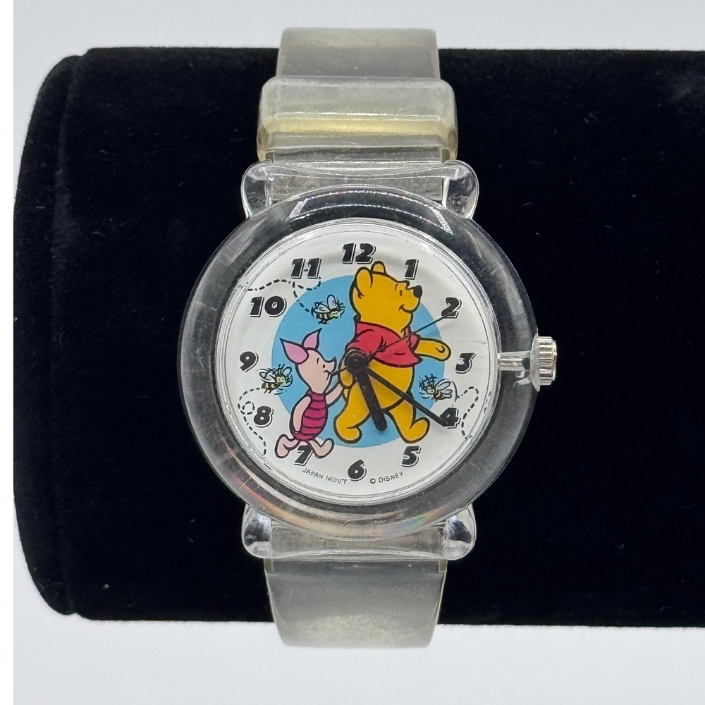 Disney Clear Winnie the‎ Pooh Wristwatch Kids Vintage Piglet Bees Japan Movt
